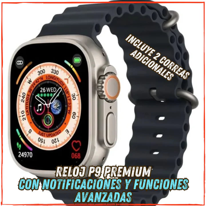 ✅Este es el Combo Con Mas Calidad del Mercado👍REJO P9 ULTRA+AUDIFONOS P9 PREMIUM(💥Pagas al Recibirlo+Envio Gratis💥) Incluye 7 Correas Extras.