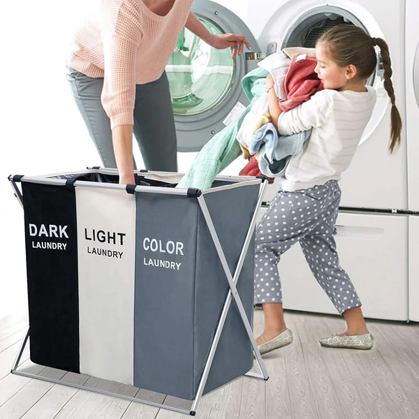 ✅Cesta Grande De Ropa 3 Divisiones Plegable